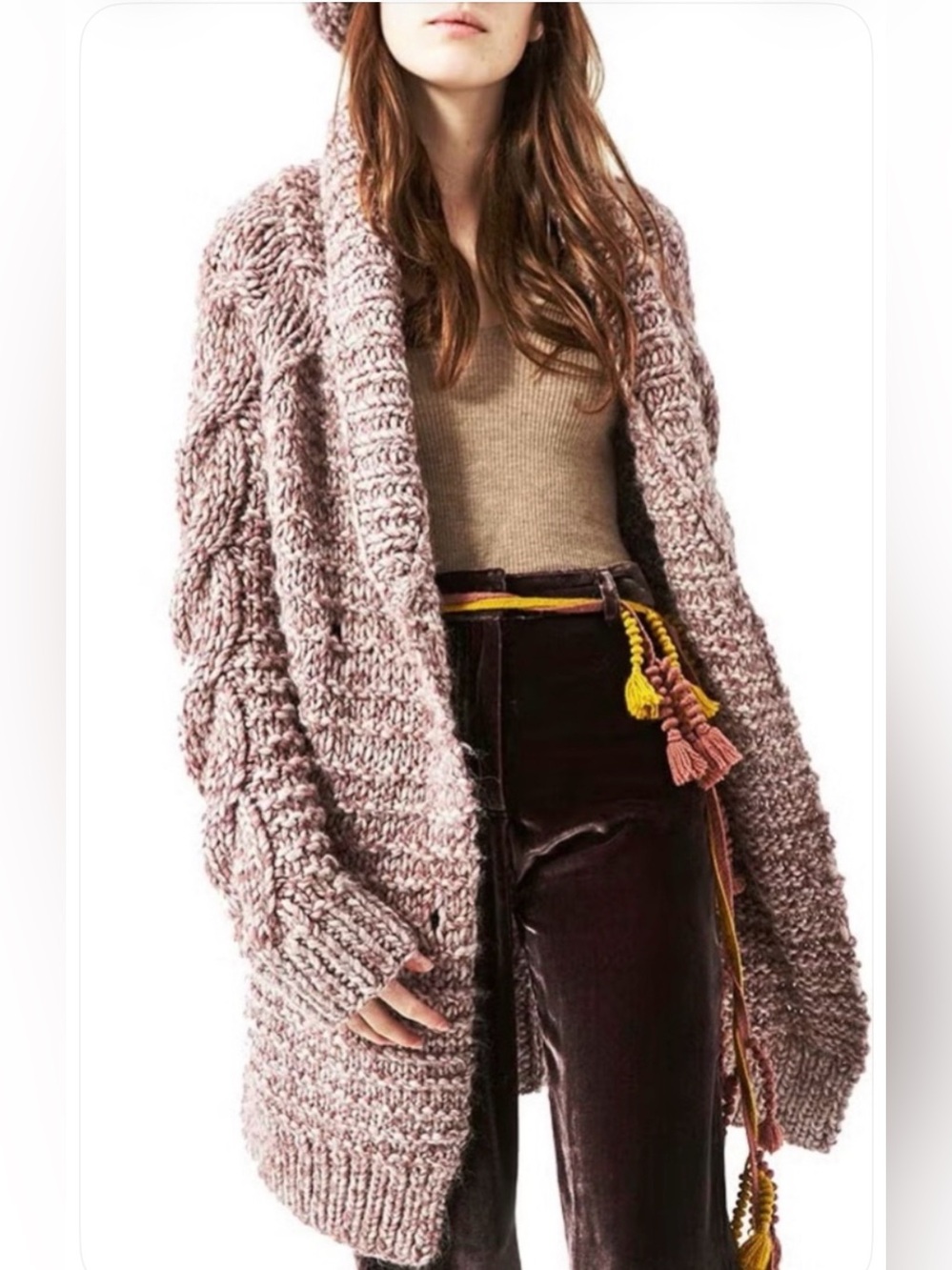 Ulla Johnson Aiko  Alpaca Cardigan Sweater Coat Hand Knit Cable Knit Pink M/L